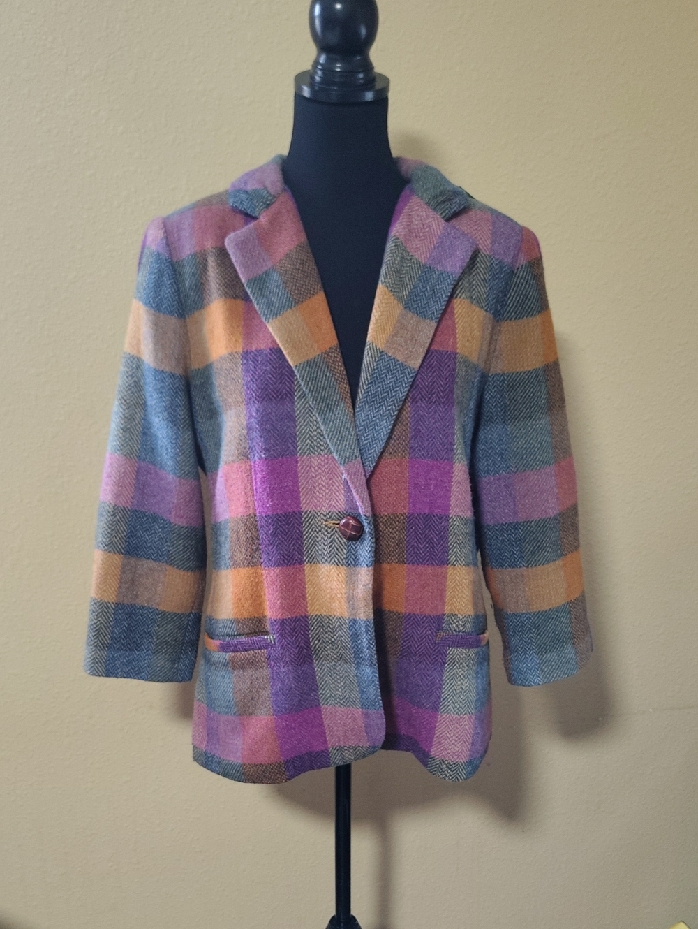 Cabi Wool Blend Plaid Herringbone Happy Blazer Jacket Size Preppy Holiday Y2K